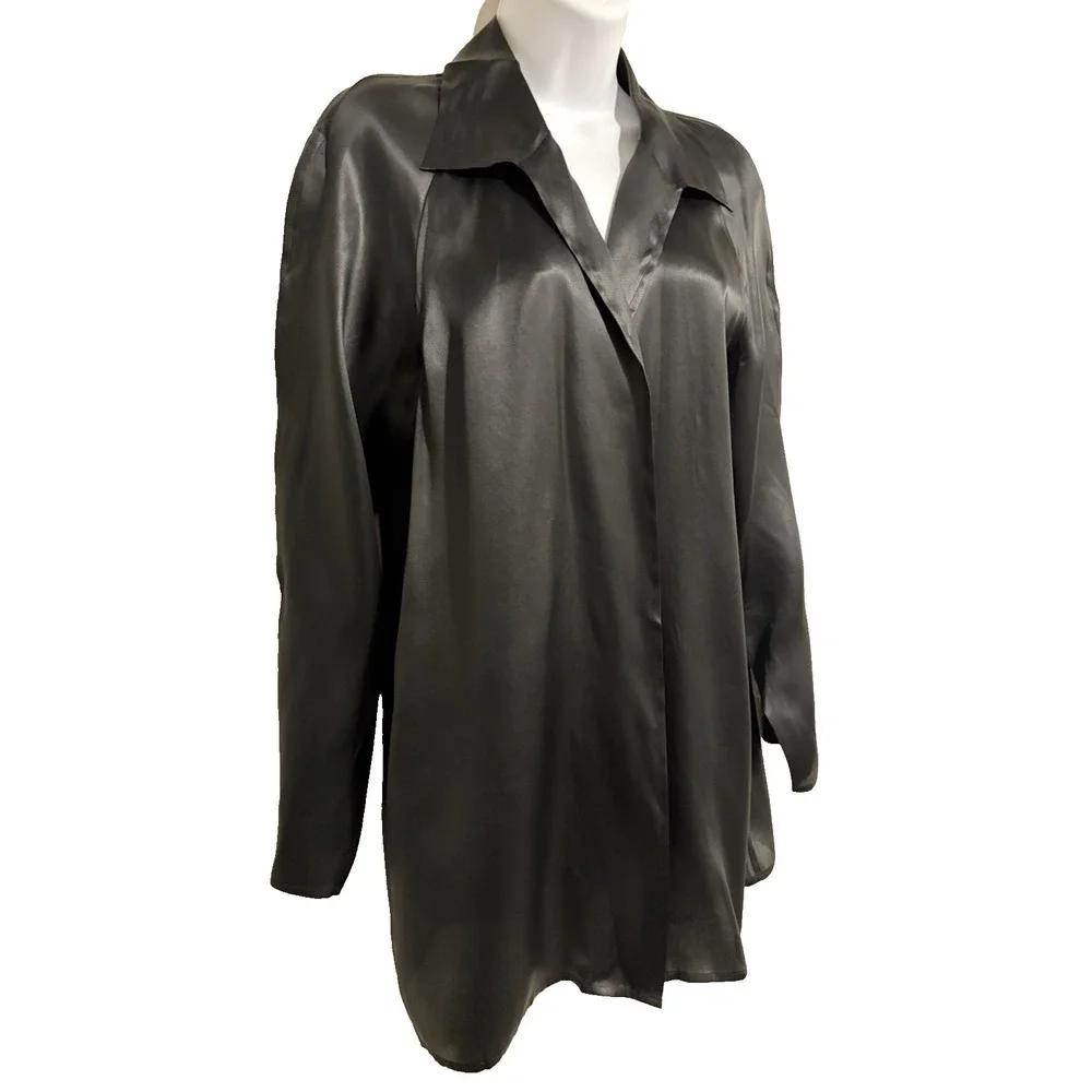 Talbots Pure Silk Black Satin Jacket~Sz 6~Cocktails Minimalist Country Club - Picture 1 of 13